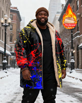 Big & Tall Men's Splash Ink Graffiti Printed Velvet Padded Long Hooded Coat